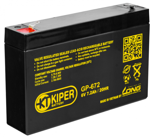 Аккумуляторная батарея 6V/7.2Ah Kiper GP-672 F1
